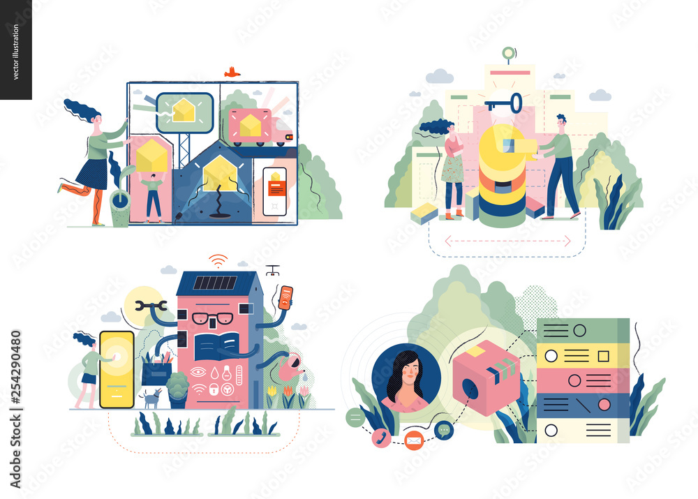 © grivina - Technology 1 set - modern flat vector concept digital illustration- Marketing Promotion, Solution, Intelligent building, CRM Customer Relationship Management. Creative landing web page design template