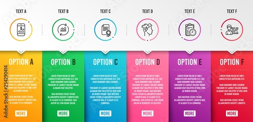 Update data, Mobile finance and Mindfulness stress icons simple set. Certificate, Exam time and Success business signs. Sales statistics, Phone accounting. Business set. Infographic template. Vector