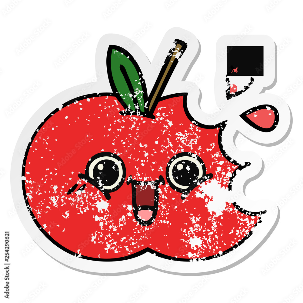 distressed sticker of a cute cartoon red apple distressed sticker of a cute cartoon red apple
