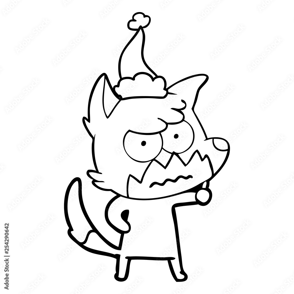 line drawing of a annoyed fox wearing santa hat line drawing of a annoyed fox wearing santa hat