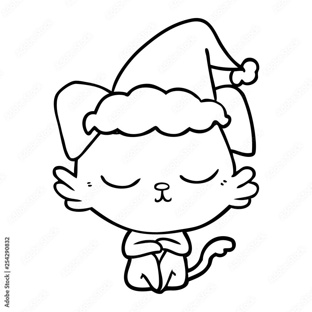 cute line drawing of a dog wearing santa hat cute line drawing of a dog wearing santa hat