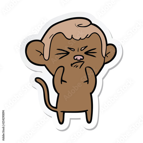 sticker of a cartoon annoyed monkey