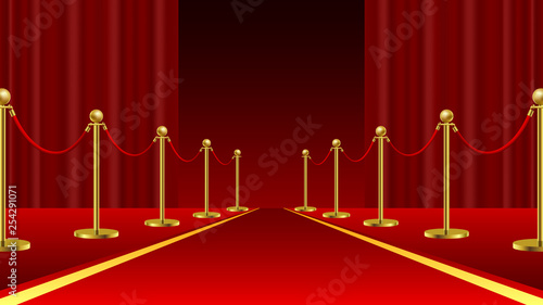 Red carpet ceremonial vip event or head of state visit realistic image with gold barriers
