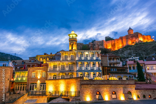 View of the Old Town of Tbilisi, Georgia after sunset
