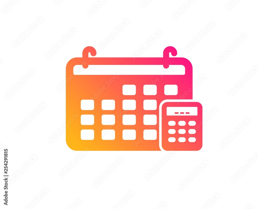 Calendar with calculator icon. Accounting sign. Calculate finance symbol. Classic flat style. Gradient calendar icon. Vector Calendar with calculator icon. Accounting sign. Calculate finance symbol. Classic flat style. Gradient calendar icon. Vector