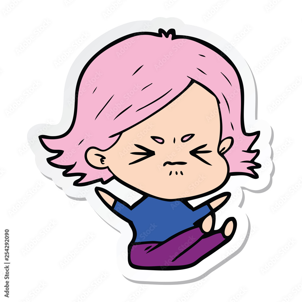 sticker of a cartoon angry girl