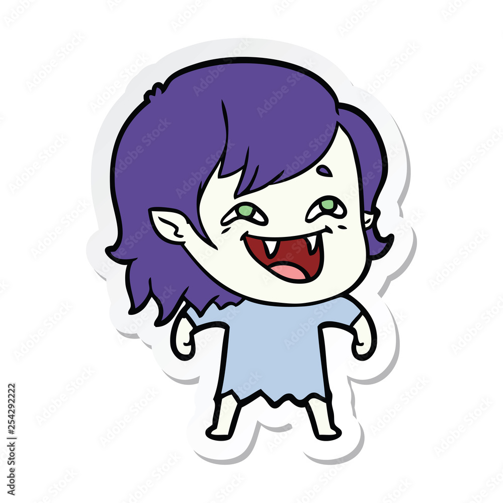 sticker of a cartoon laughing vampire girl sticker of a cartoon laughing vampire girl