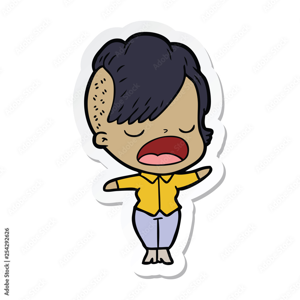 sticker of a cartoon cool hipster girl talking sticker of a cartoon cool hipster girl talking
