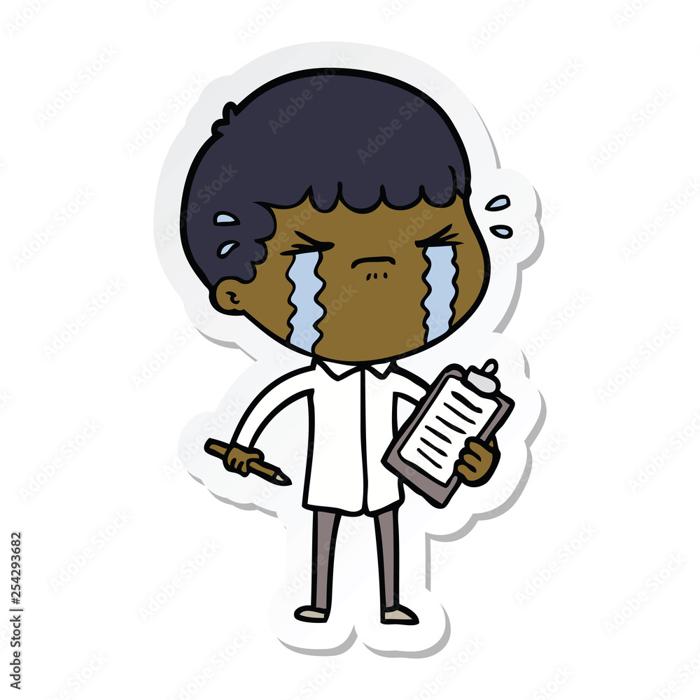 sticker of a cartoon man crying