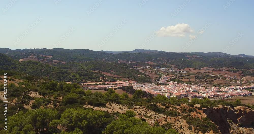 Aerial view of the village of Es Mercadel, shot from Monte Toro (El Toro) on the Spanish Island of Menorca. Aerial view of the village of Es Mercadel, shot from Monte Toro (El Toro) on the Spanish Island of Menorca.