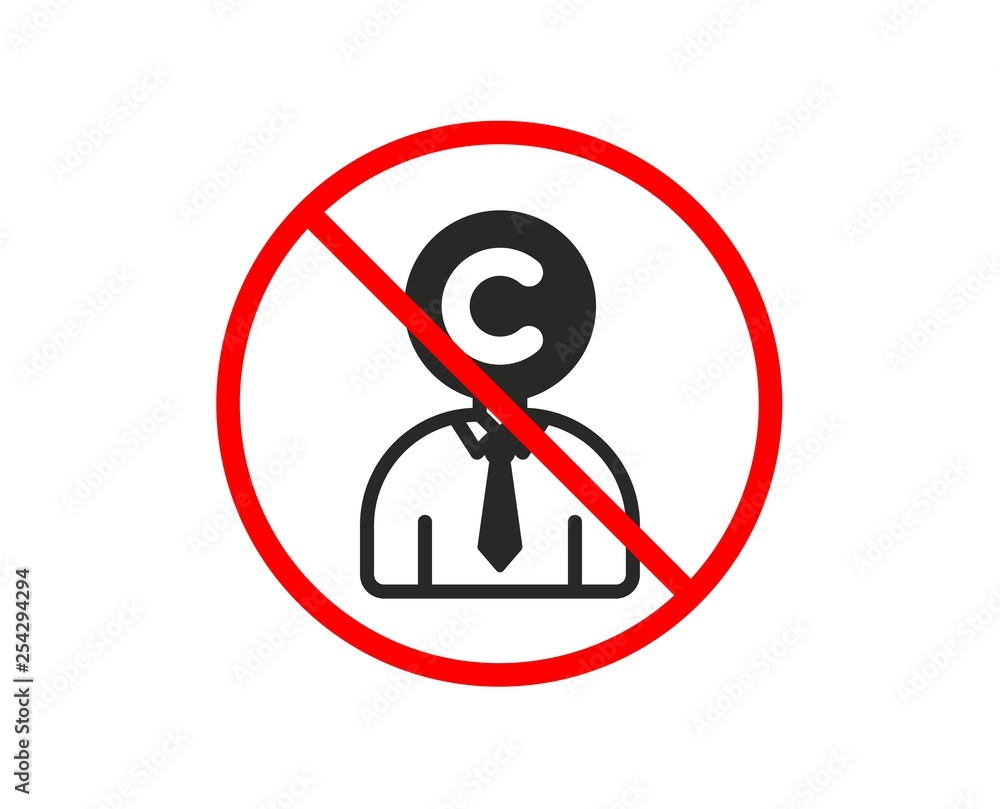 No or Stop. Copyrighter icon. Writer person sign. Copywriting symbol. Prohibited ban stop symbol. No copyrighter icon. Vector No or Stop. Copyrighter icon. Writer person sign. Copywriting symbol. Prohibited ban stop symbol. No copyrighter icon. Vector