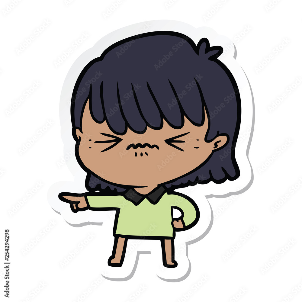 sticker of a annoyed cartoon girl making accusation sticker of a annoyed cartoon girl making accusation