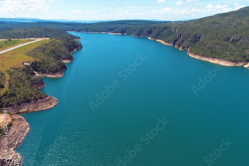 Aerial view of Capitolio's lagoon, Minas Gerais, Brazil. Furnas's dam. Tropical travel. Travel destination. Vacation travel.