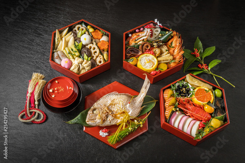代表的な日本料理　折詰　Japanese food set(osechi)