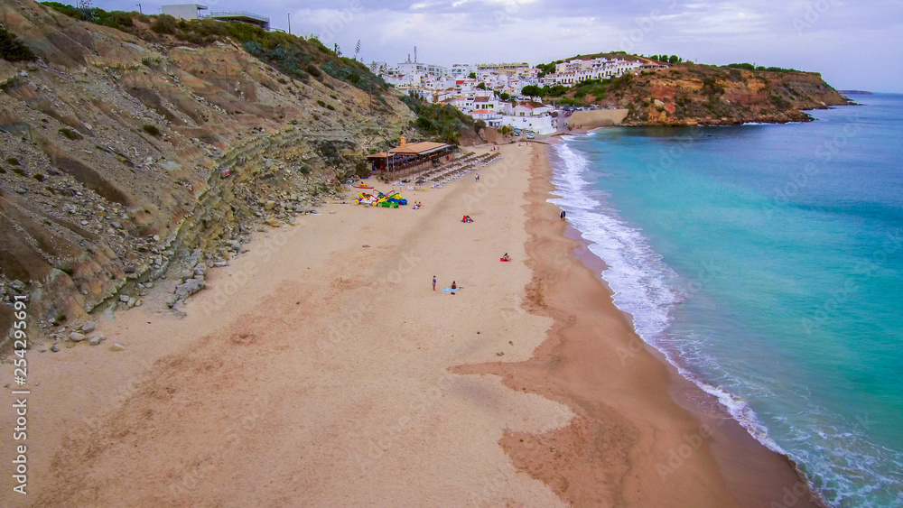 Aerial view in beach of Algarve. Portugal. Drone Photo