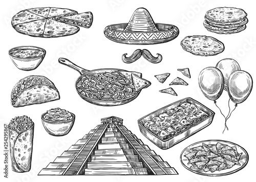 Mexican national food and Cinco de Mayo signs