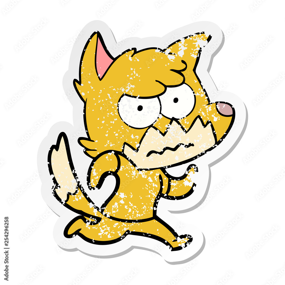 distressed sticker of a cartoon annoyed fox distressed sticker of a cartoon annoyed fox