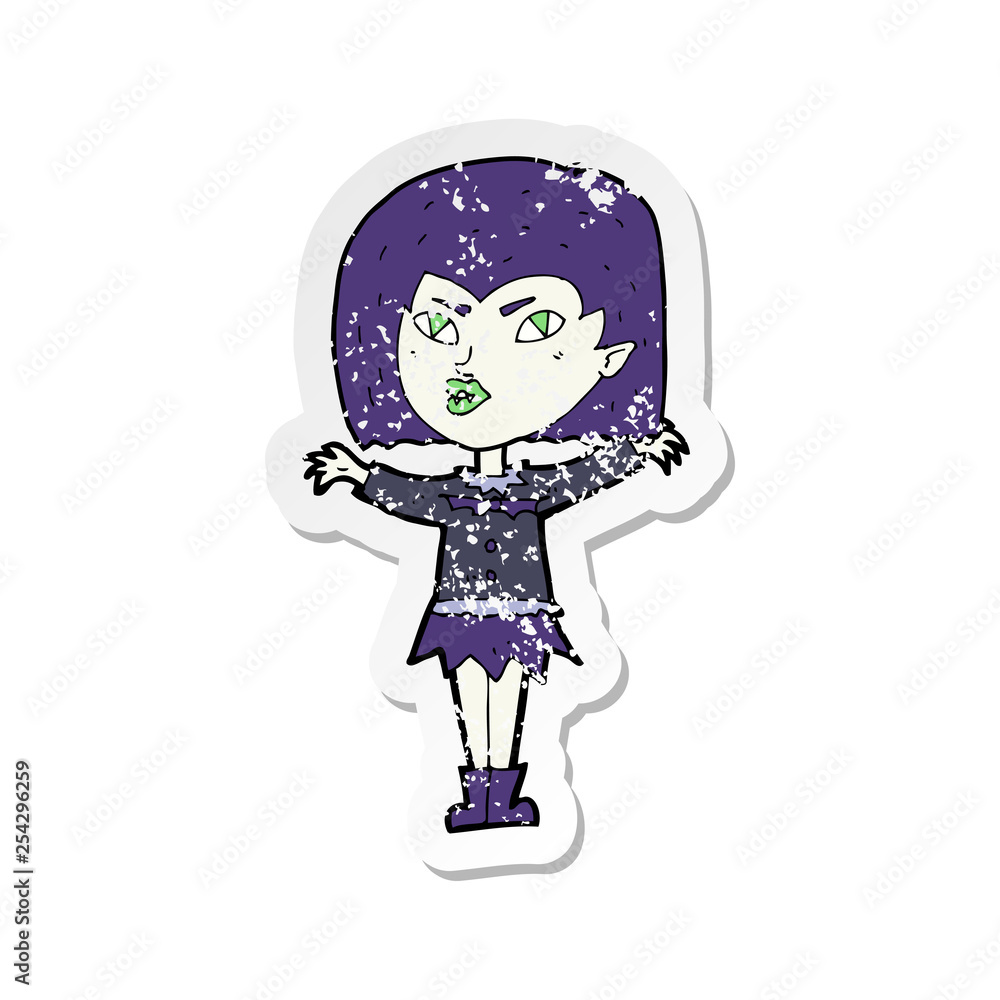 retro distressed sticker of a cartoon vampire girl retro distressed sticker of a cartoon vampire girl
