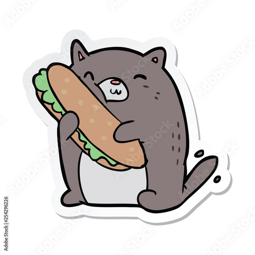 sticker of a cartoon cat with sandwich