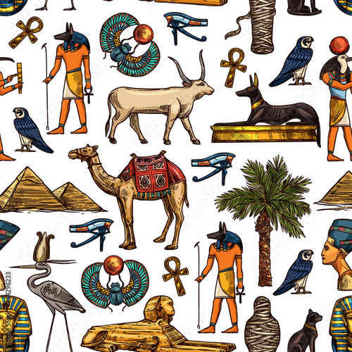 Egyptian religion and culture seamless pattern