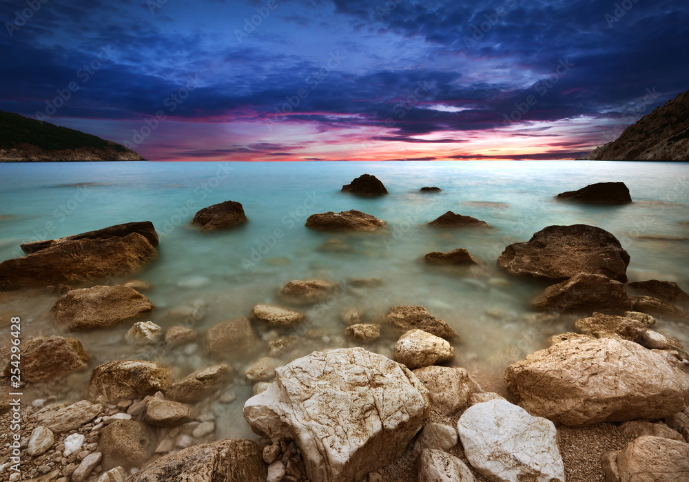 Landscape of sea shore - long exposure photo of shoreline