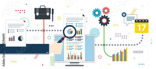 Growth report and finacial investment. Analytics and strategy in financial market. Successful business. Template in flat design for web banner or infographic in vector illustration.
