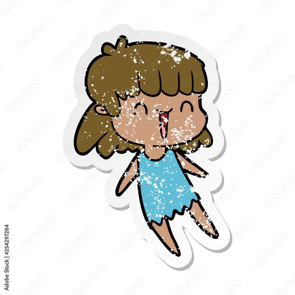 distressed sticker of a cartoon woman distressed sticker of a cartoon woman