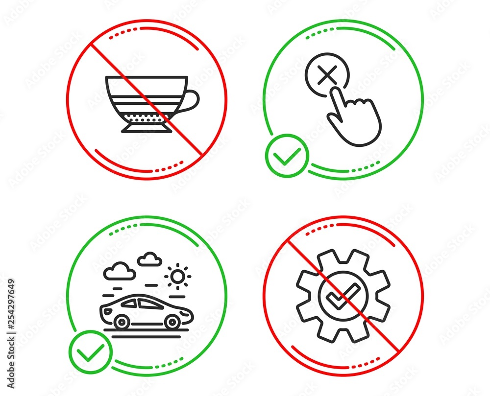 Do or Stop. Mocha, Car travel and Reject click icons simple set. Service sign. Coffee cup, Transport, Delete button. Cogwheel gear. Line mocha do icon. Prohibited ban stop. Good or bad. Vector Do or Stop. Mocha, Car travel and Reject click icons simple set. Service sign. Coffee cup, Transport, Delete button. Cogwheel gear. Line mocha do icon. Prohibited ban stop. Good or bad. Vector