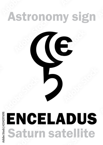 Astrology Alphabet: ENCELADUS (Saturnian satellite VI), one of the moons of Saturn. Hieroglyphic character sign (astronomical symbol).
