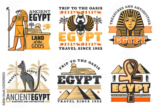 Travel to Egypt icons, Egyptian gods and sights