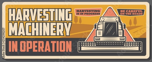 Harvesting combine and farm machinery, agriculture