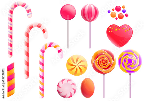 set of bright colorful cartoon sweets, vector illustration