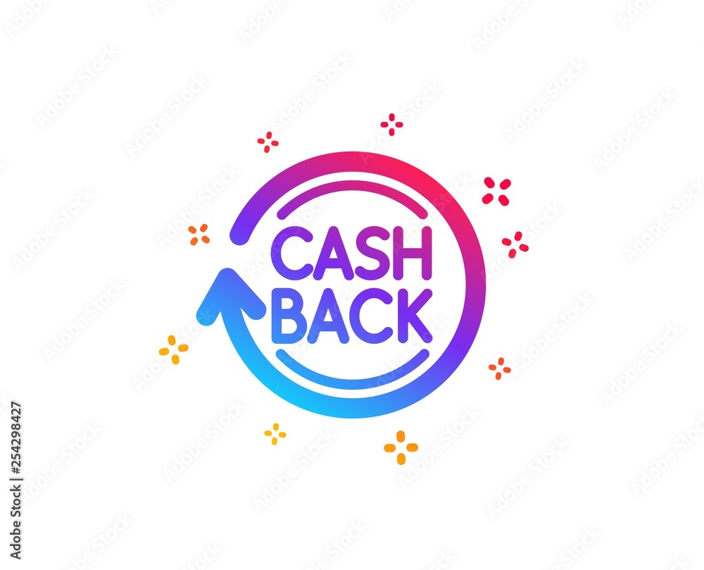 Cashback service icon. Money transfer sign. Rotation arrow symbol. Dynamic shapes. Gradient design cashback icon. Classic style. Vector