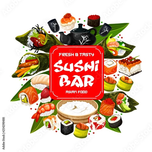 Japanese cuisine, sushi and roll bar photo