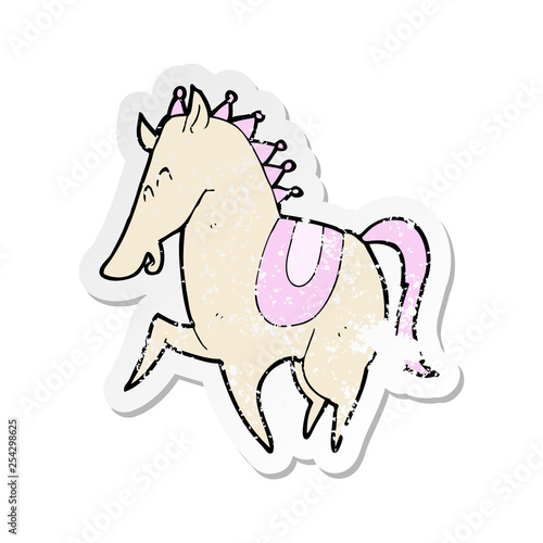 retro distressed sticker of a cartoon prancing horse