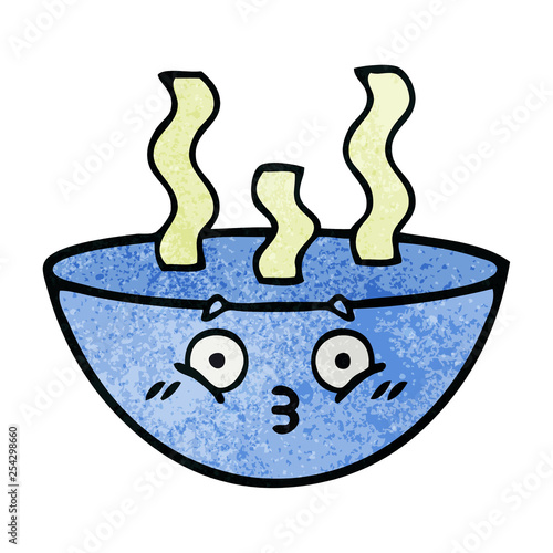 retro grunge texture cartoon bowl of hot soup