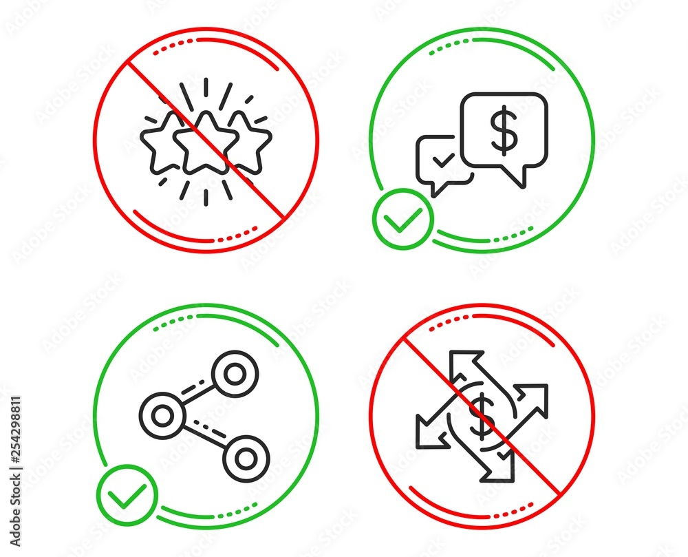 Do or Stop. Share, Payment received and Star icons simple set. Payment exchange sign. Follow network, Money, Customer feedback. Money transfer. Line share do icon. Prohibited ban stop. Good or bad Do or Stop. Share, Payment received and Star icons simple set. Payment exchange sign. Follow network, Money, Customer feedback. Money transfer. Line share do icon. Prohibited ban stop. Good or bad