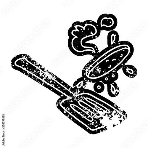 grunge icon drawing of a burger being flipped