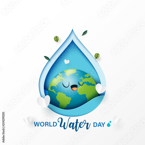 World water day.Paper art of save water for ecology and environment conservation concept design.Vector illustration.