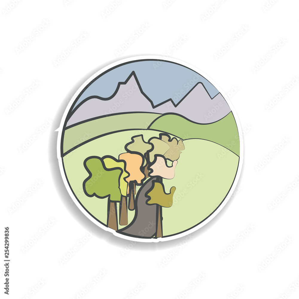 Autumn landscape colored hand drawn icon. Element of autumn icon for mobile concept and web apps. Hand drawn colored Autumn landscape can be used for web and mobile on white bakgorund Autumn landscape colored hand drawn icon. Element of autumn icon for mobile concept and web apps. Hand drawn colored Autumn landscape can be used for web and mobile on white bakgorund