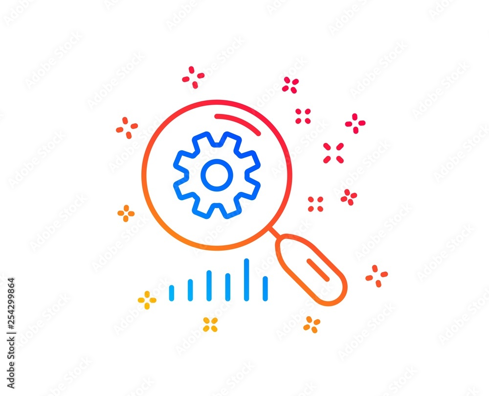 Search statistics line icon. Find analysis sign. Gradient design elements. Linear search statistics icon. Random shapes. Vector Search statistics line icon. Find analysis sign. Gradient design elements. Linear search statistics icon. Random shapes. Vector