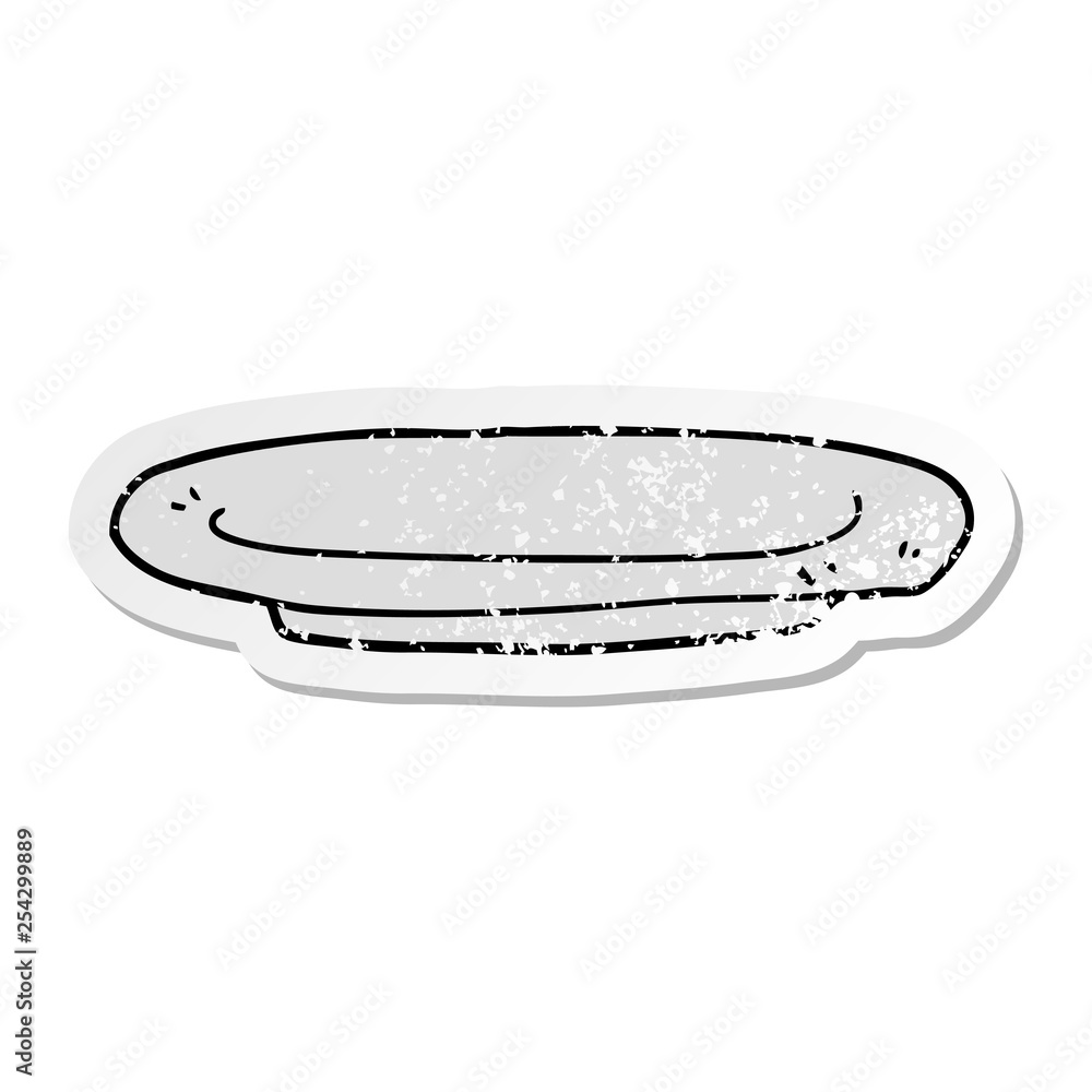 distressed sticker of a cartoon plate distressed sticker of a cartoon plate