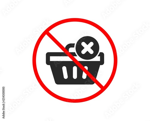 No or Stop. Remove Shopping cart icon. Online buying sign. Supermarket basket symbol. Prohibited ban stop symbol. No delete purchase icon. Vector