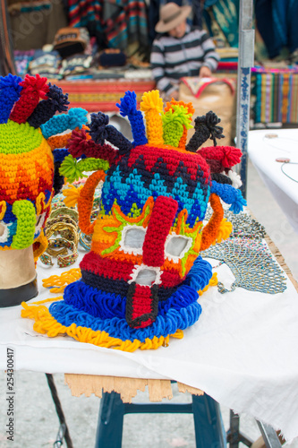 Knitted masks in the Otavalo Market