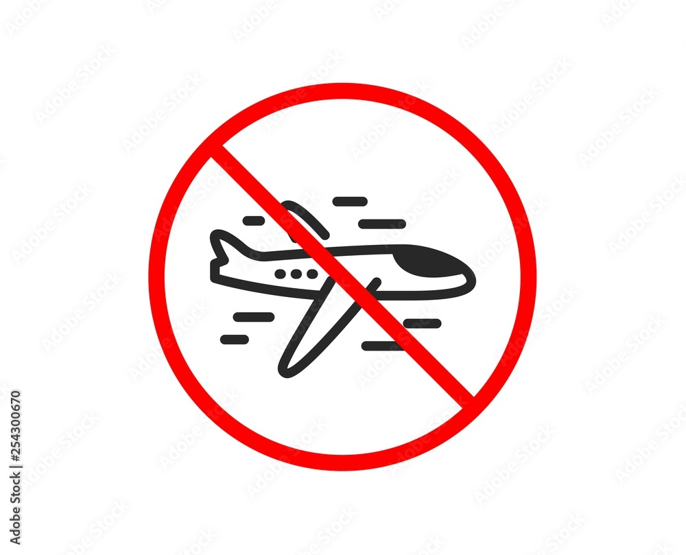 No or Stop. Airplane icon. Plane flight transport sign. Aircraft symbol. Prohibited ban stop symbol. No airplane icon. Vector No or Stop. Airplane icon. Plane flight transport sign. Aircraft symbol. Prohibited ban stop symbol. No airplane icon. Vector