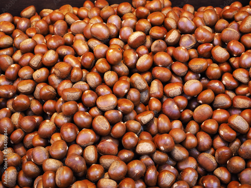 Sweet chestnuts for sell at market Sweet chestnuts for sell at market