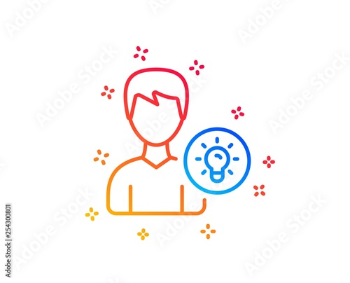 User line icon. Profile with Lamp bulb sign. Male Person silhouette with idea symbol. Gradient design elements. Linear person idea icon. Random shapes. Vector