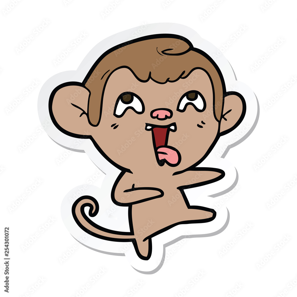 sticker of a crazy cartoon monkey