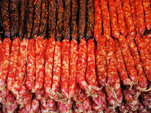 Chinese sausages for sell at market 