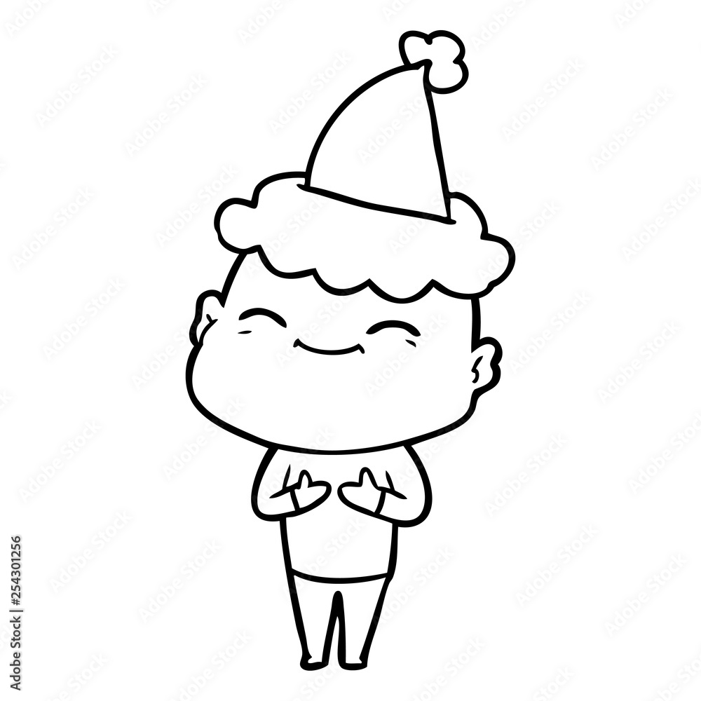 happy line drawing of a bald man wearing santa hat happy line drawing of a bald man wearing santa hat